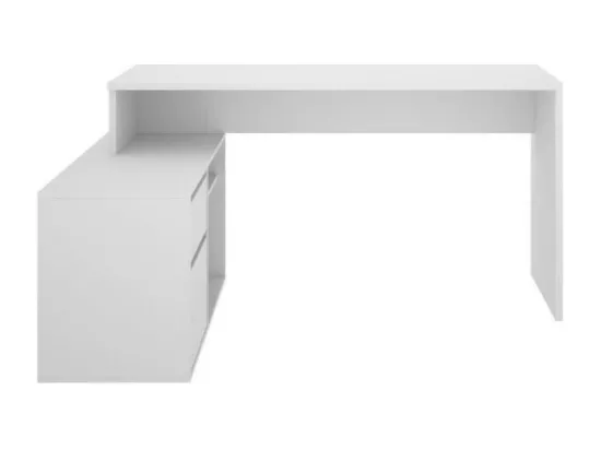 Bureau d'angle reversible 1 tiroir + 1 porte - Blanc - L 139 x P 92 x H 75 cm - ROX