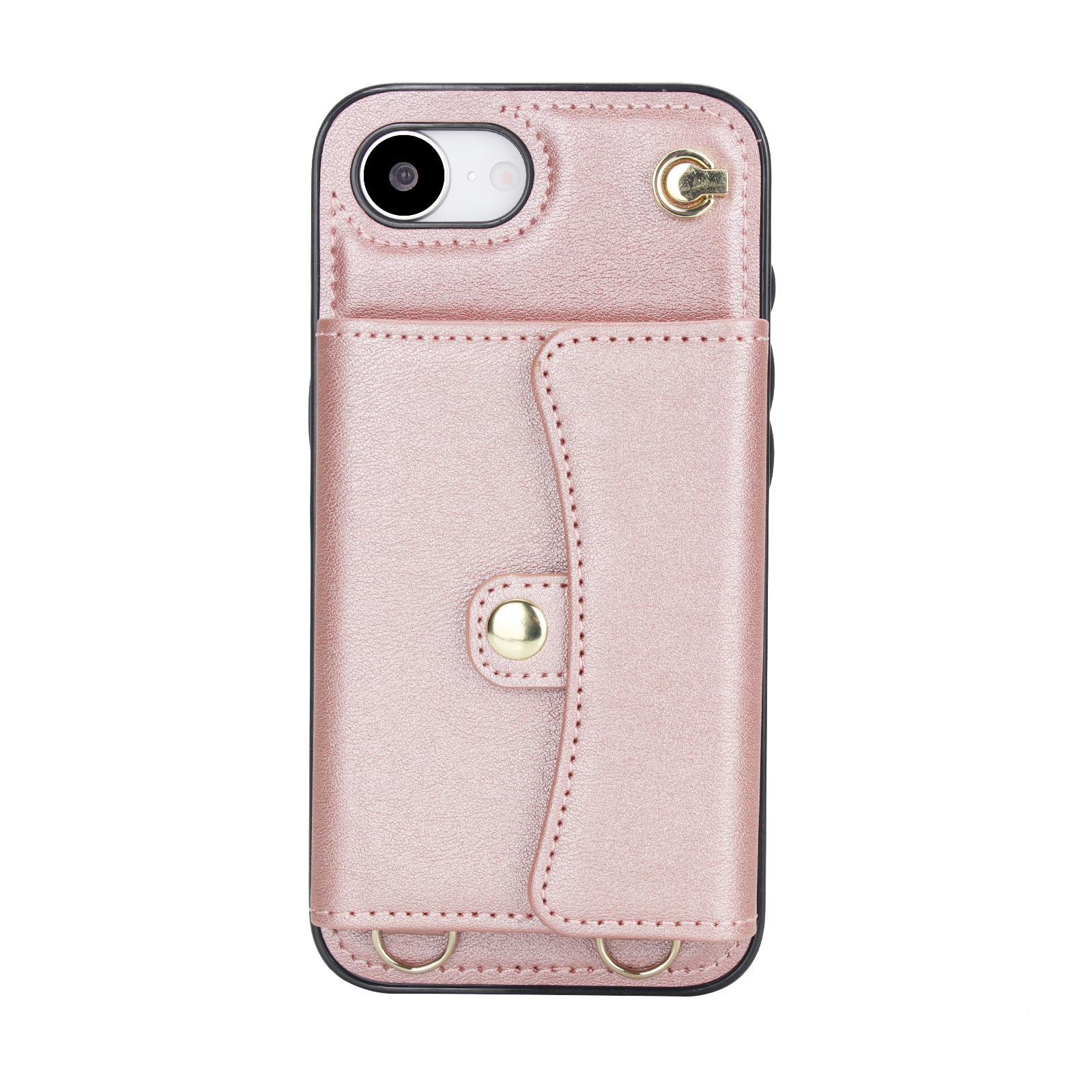 iPhone 16e Necklace Leder Schutz Hülle mit Kartenfach   Handykette (140cm) - Roségold