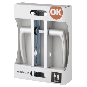 OK deurkruk set Blok recht schild vrij-bezet sluiting 63/8 mm aluminium