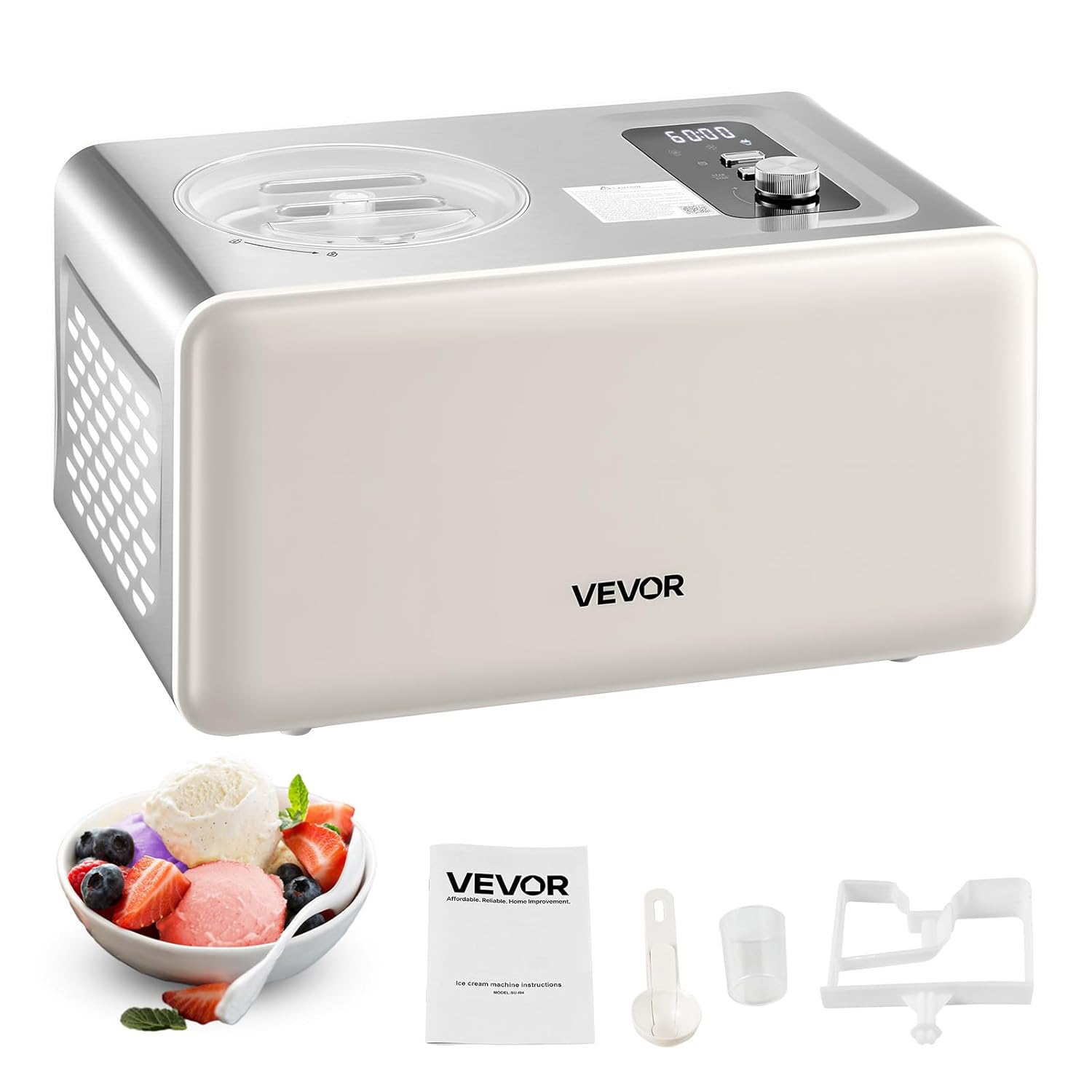 VEVOR automatische Eismaschine 2 QT mit eingebautem Kompressor (150 W) kein Vorgefrieren, Ice Cream Maker mit 3 Modi, elektrischer Eismaschine Frozen Sorbet Maker für die Küche zu Hause