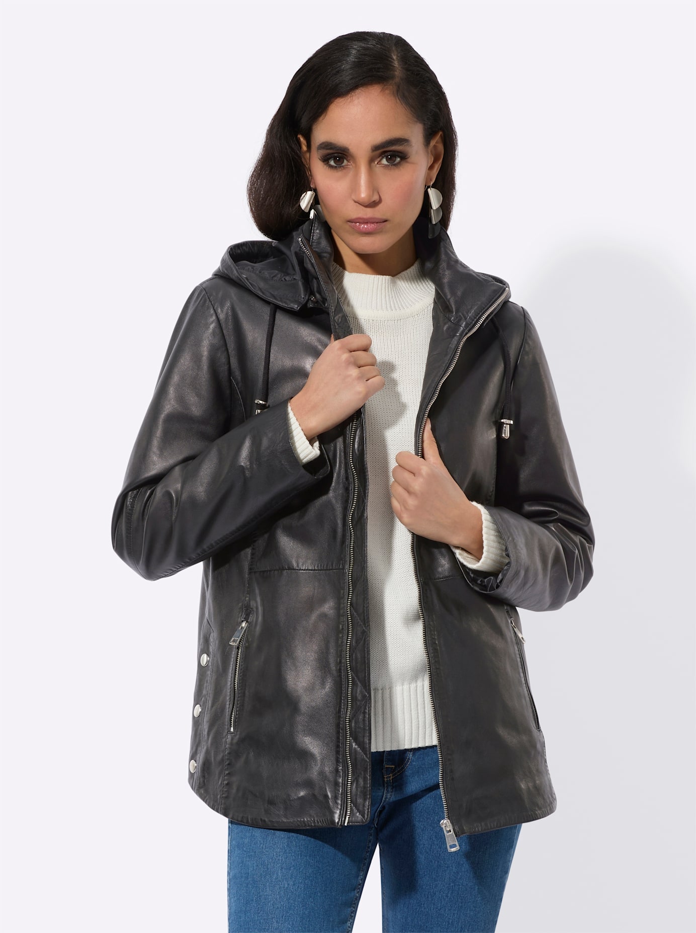 Mainpol Lederjacke mit Kapuze