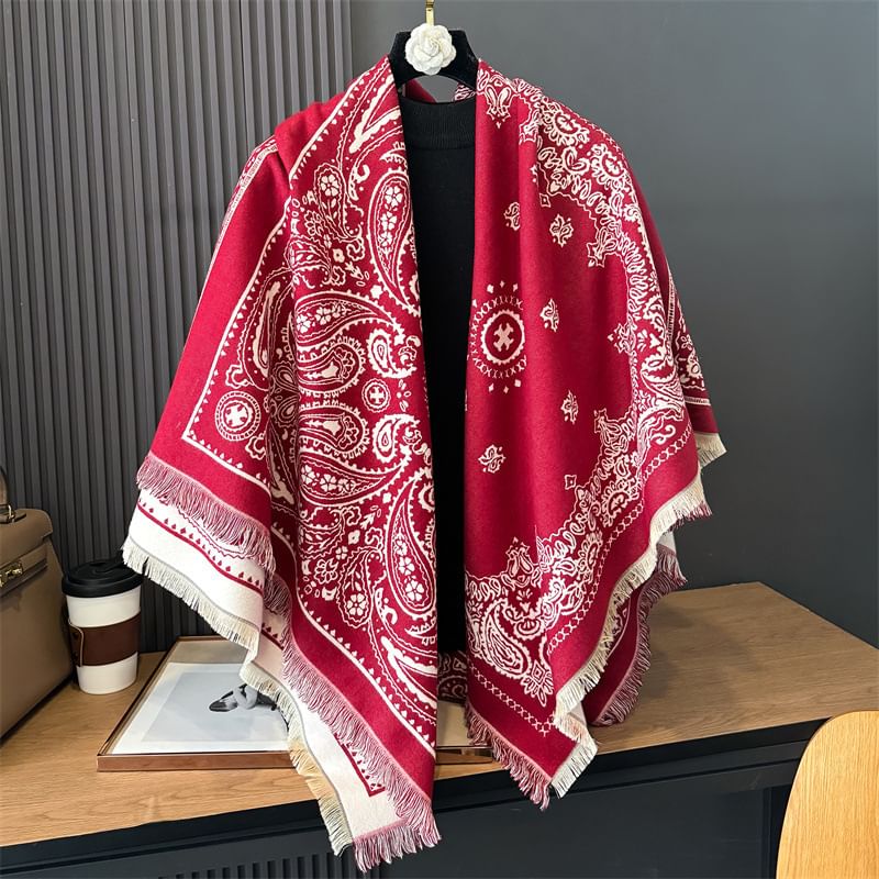 Frior - Paisley Print Sjaal met Franjes