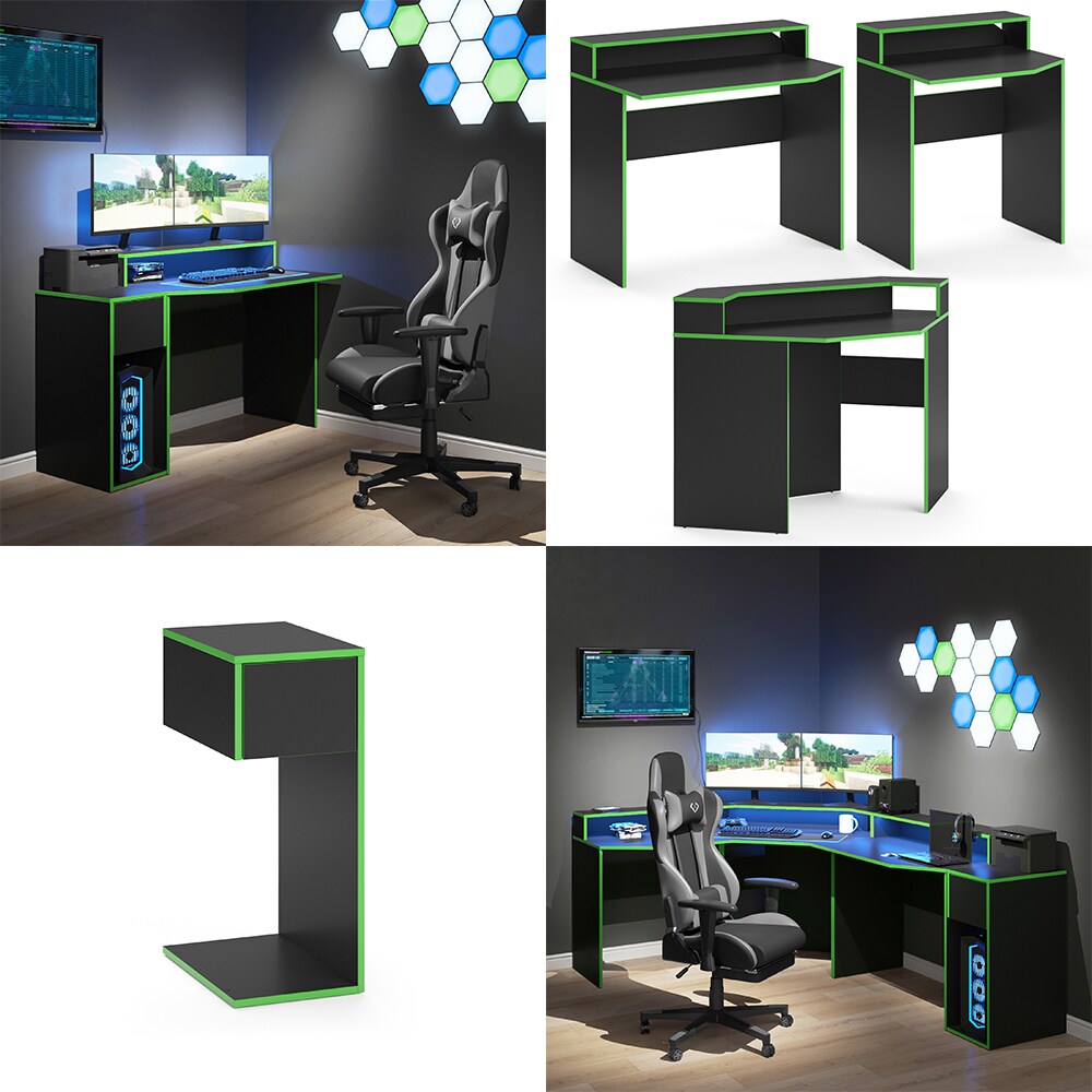 Vicco PC-Schrank Beistellschrank Computerschrank Kron Schublade Schwarz/Grün