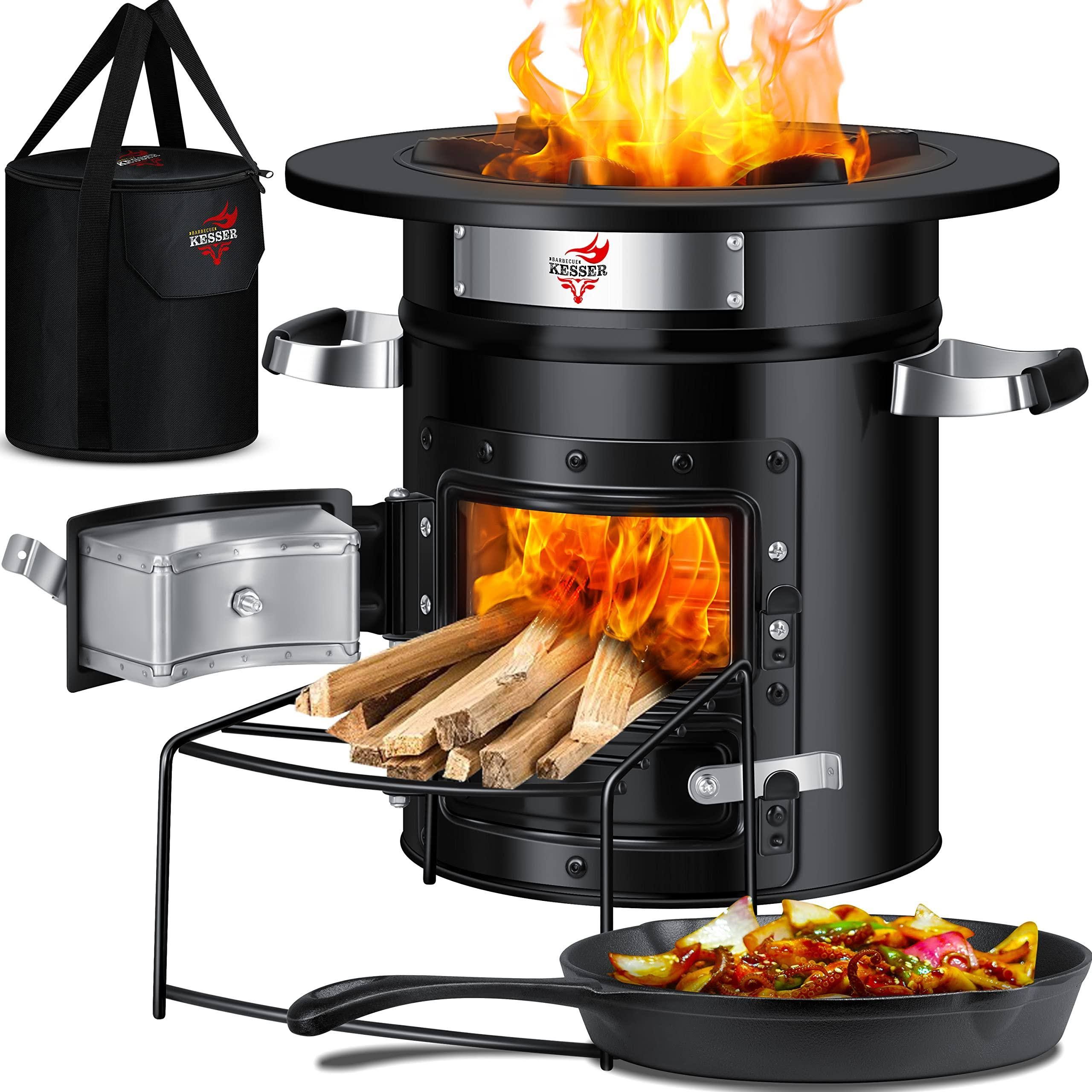 KESSER Raketenofen mit Grillpfanne aus Gusseisen inkl. Grillzange & Tr