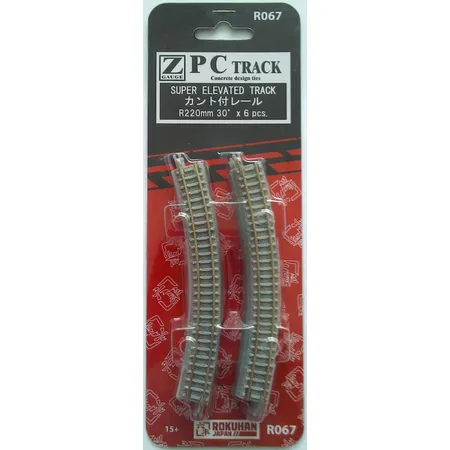 Rokuhan - Gleis überhöht R220-30° mit Betonschwellen, 6 Stück
