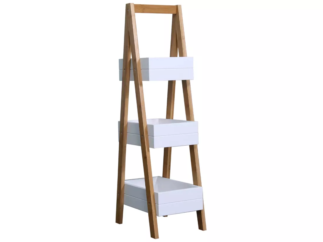 Étagère de salle de bain en Echelle 3 Etagères Mdf Bambu Blanc Brun