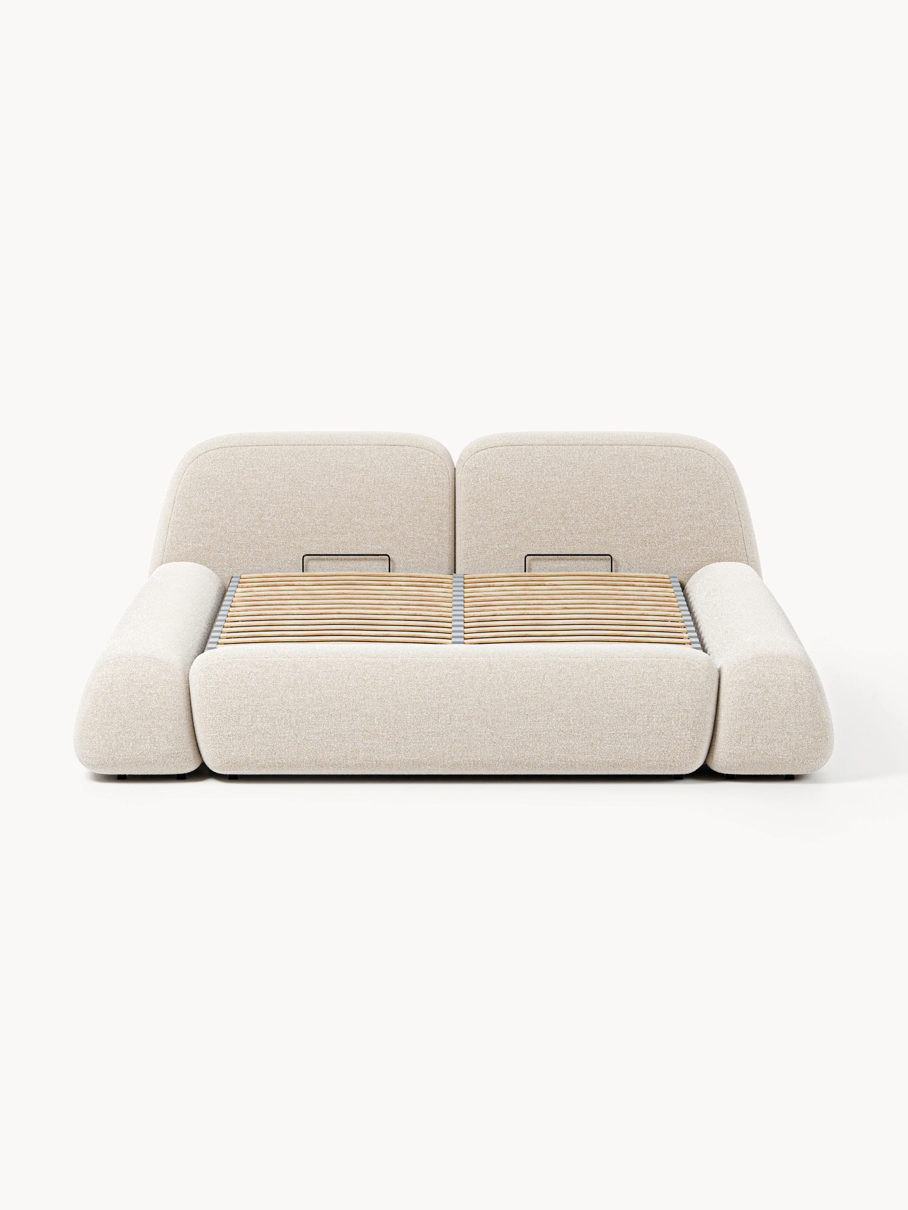 Bouclé gestoffeerd bed Wolke met opbergruimte