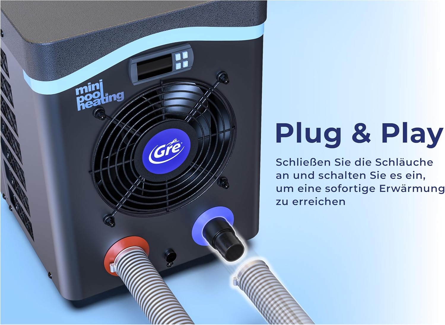 Gre HPM30 - Mini-Wärmepumpe für Aufstellpools bis zu 30 m³, Heizsystem für Aufstellpools, Farbe Grau