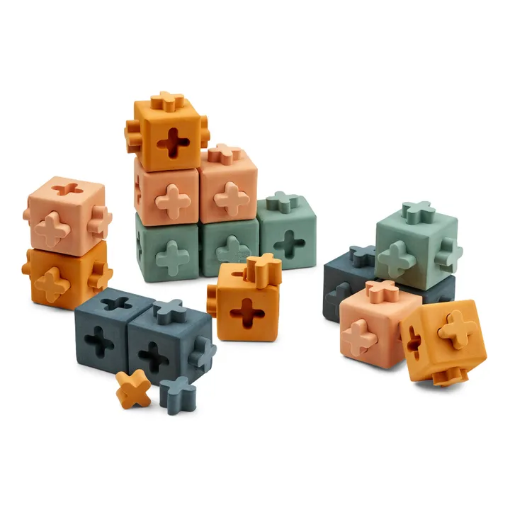 Liewood Mini blocs de construction en silicone Pierce - Set de 16 | Vert de gris