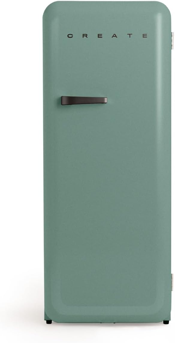 CREATE / RETRO FRIDGE 150 SCHWARZ/Kühlschrank mit Gefrierfach 281L in Salbeigrün, Griff Schwarz / 102W, niedriger Energieverbrauch, 150cm, 3 Ablagen, Temperaturregelung,60x60x150cm