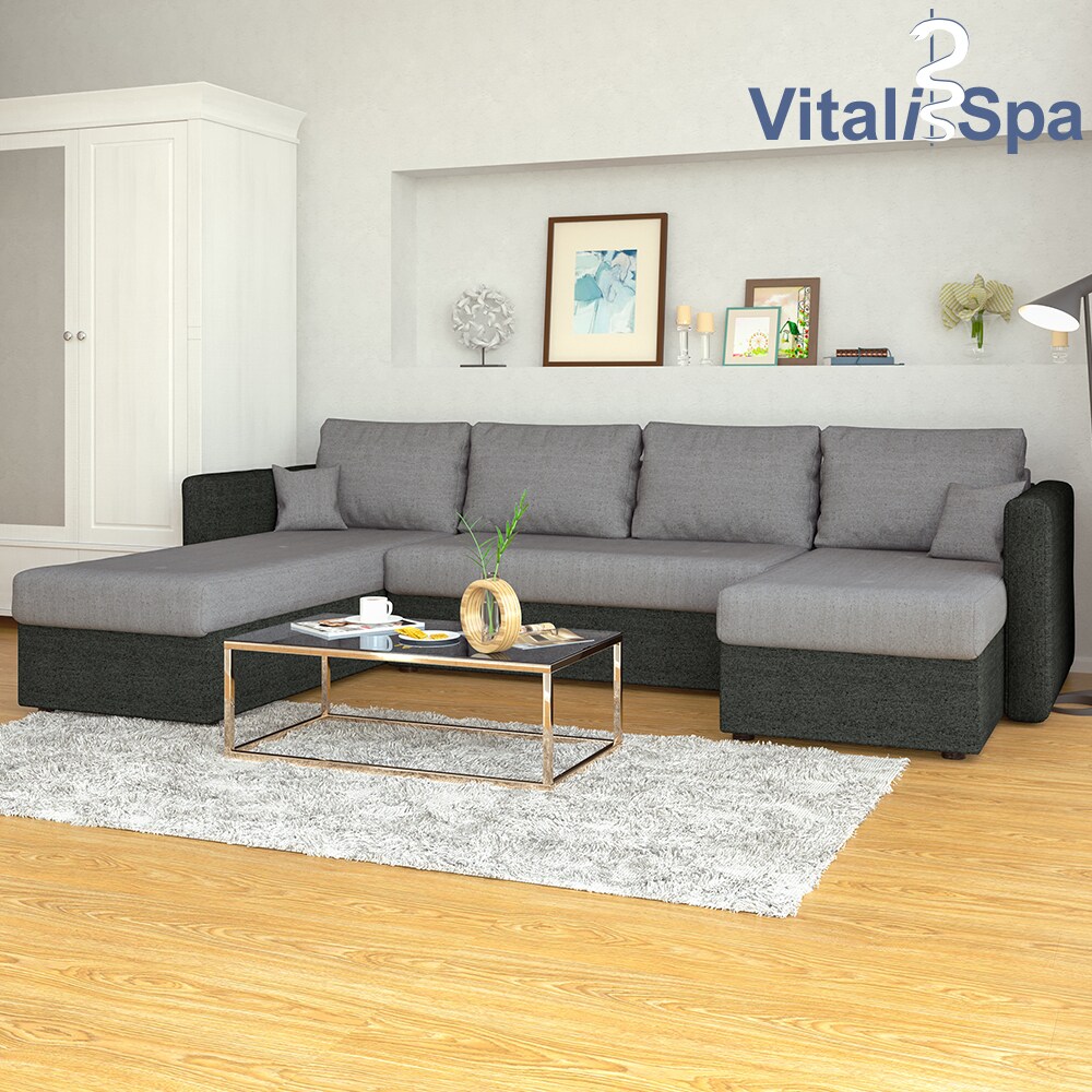 VICCO XXL Ecksofa mit Schlaffunktion Anthrazit - Wohnlandschaft Schlafsofa Sofa Taschenfederkern Couch