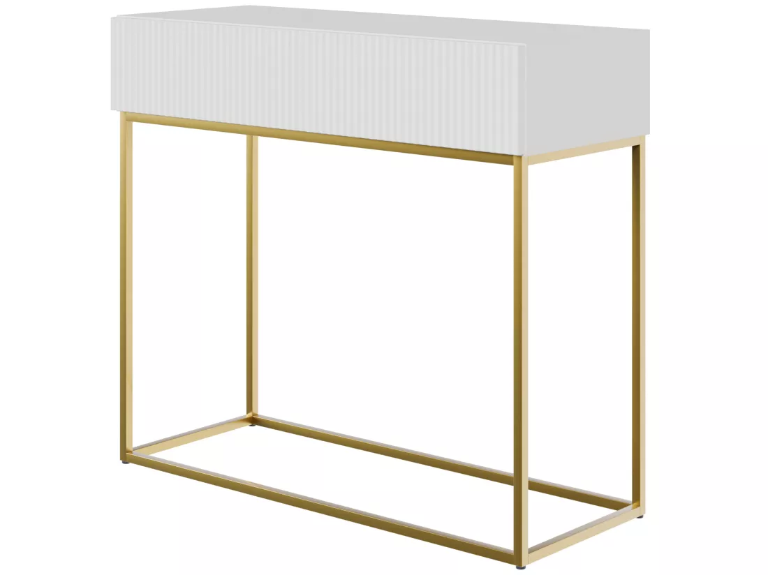 Table console - 90 cm - blanc avec pieds dorés - VELDIO