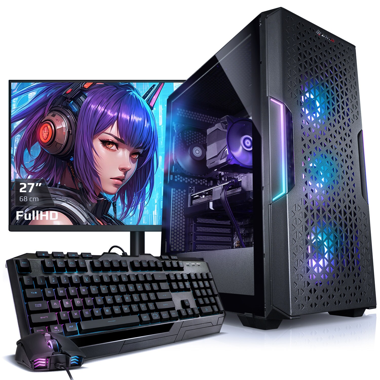 PC Set mit 27 Zoll TFT Total V AMD Ryzen 9 5900X, 64GB DDR4, NVIDIA RTX 4060 8 GB, 1TB SSD, 2TB HDD, WLAN, Windows 11