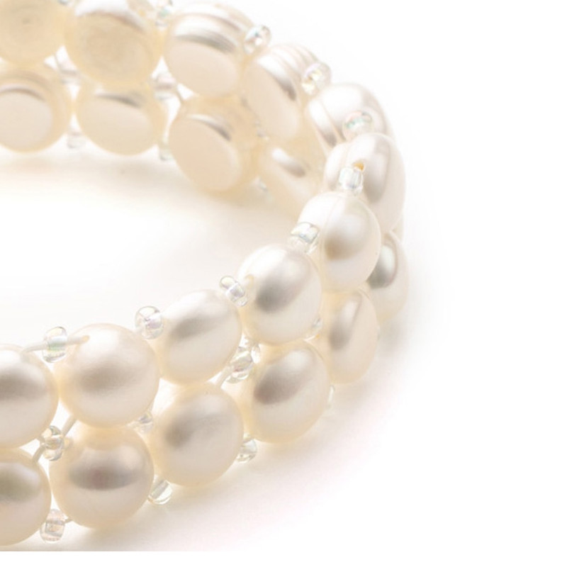 Bracelet Stretch 2 rangs Femme en Perles de culture Blanc