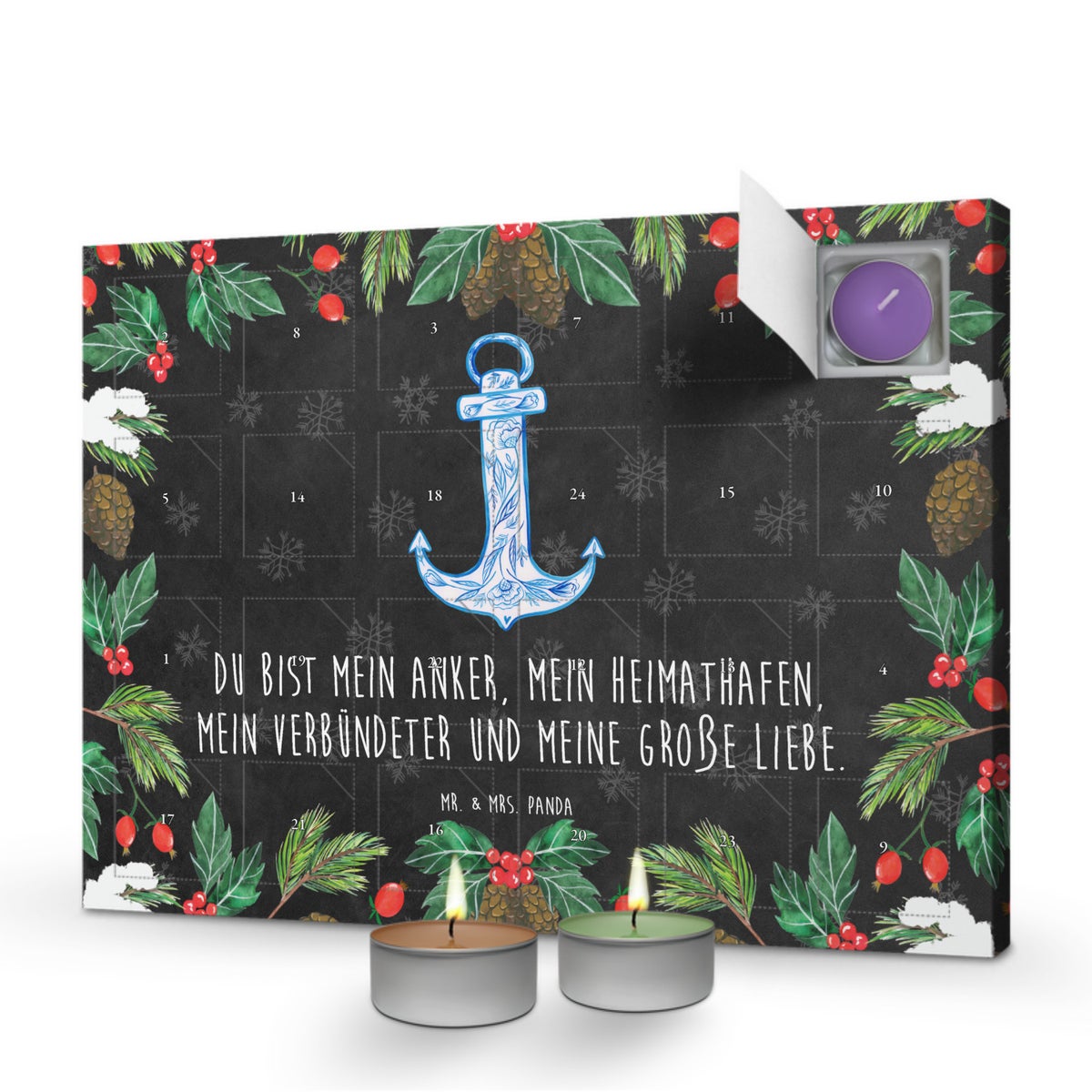 Mr. & Mrs. Panda Geurkaars Adventskalender Ankerblauw - Zwart