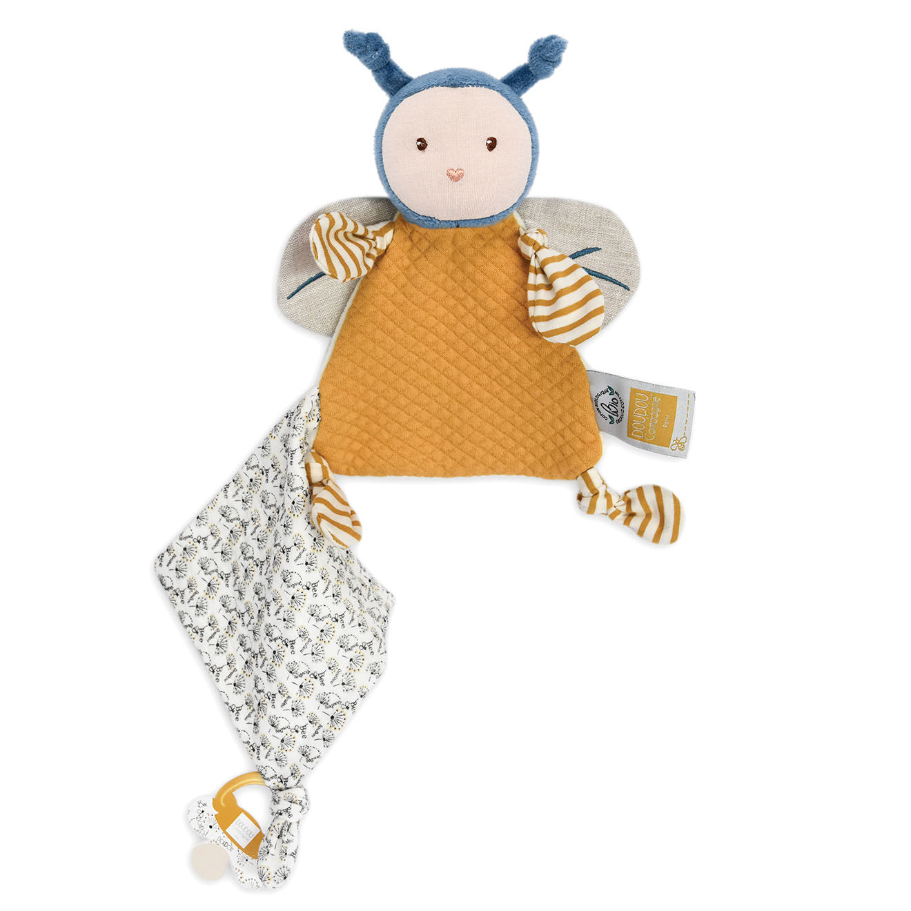 Doudou et Compagnie Pantin attache sucette Pollen l'abeille multicolore