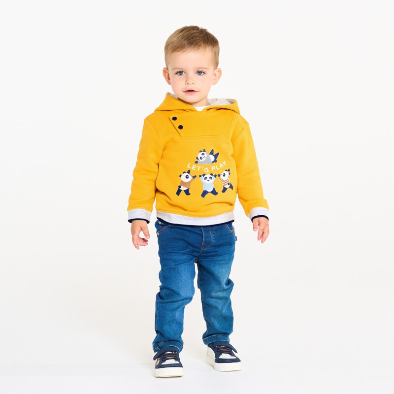Sweat à capuche molleton panda jaune bébé garçon Jaune