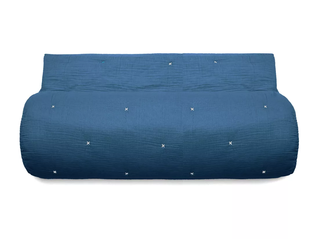 Couvre lit capitonné en mousseline de coton 180x240 cm ANDROS bleu marine