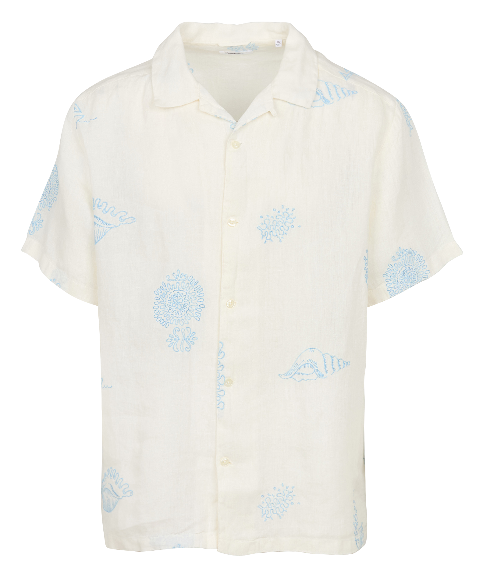 Chemise manches courtes brodée en lin biologique | Blanc