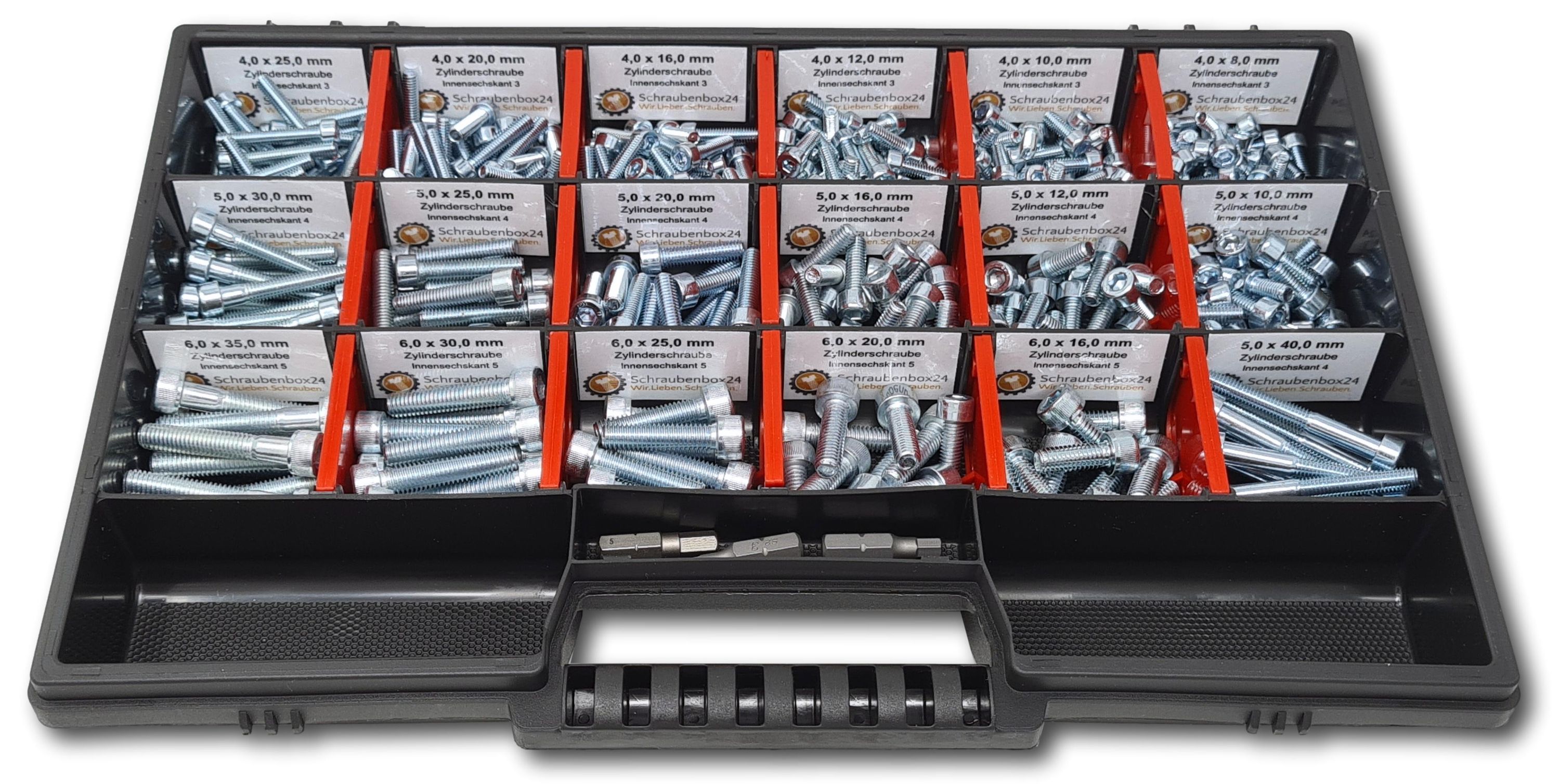 Zylinderkopfschrauben Sortiment M4-M5-M6 // 8mm-40mm 375 tlg. Schraubenbox DIN 912/ISO4762 Bolzen Vollgewindeschrauben Maschinenschrauben Gewindeschrauben Zylinderkopfschrauben
