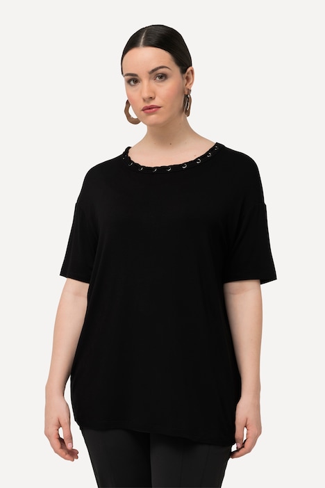 T-Shirt, Ösen, Zierband, Rundhals, Halbarm