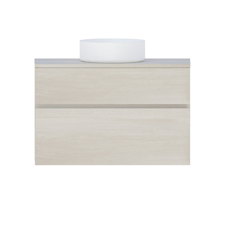 Meuble sous-vasque faible profondeur à suspendre Calao aspect chêne naturel 90 cm + plan de toilette