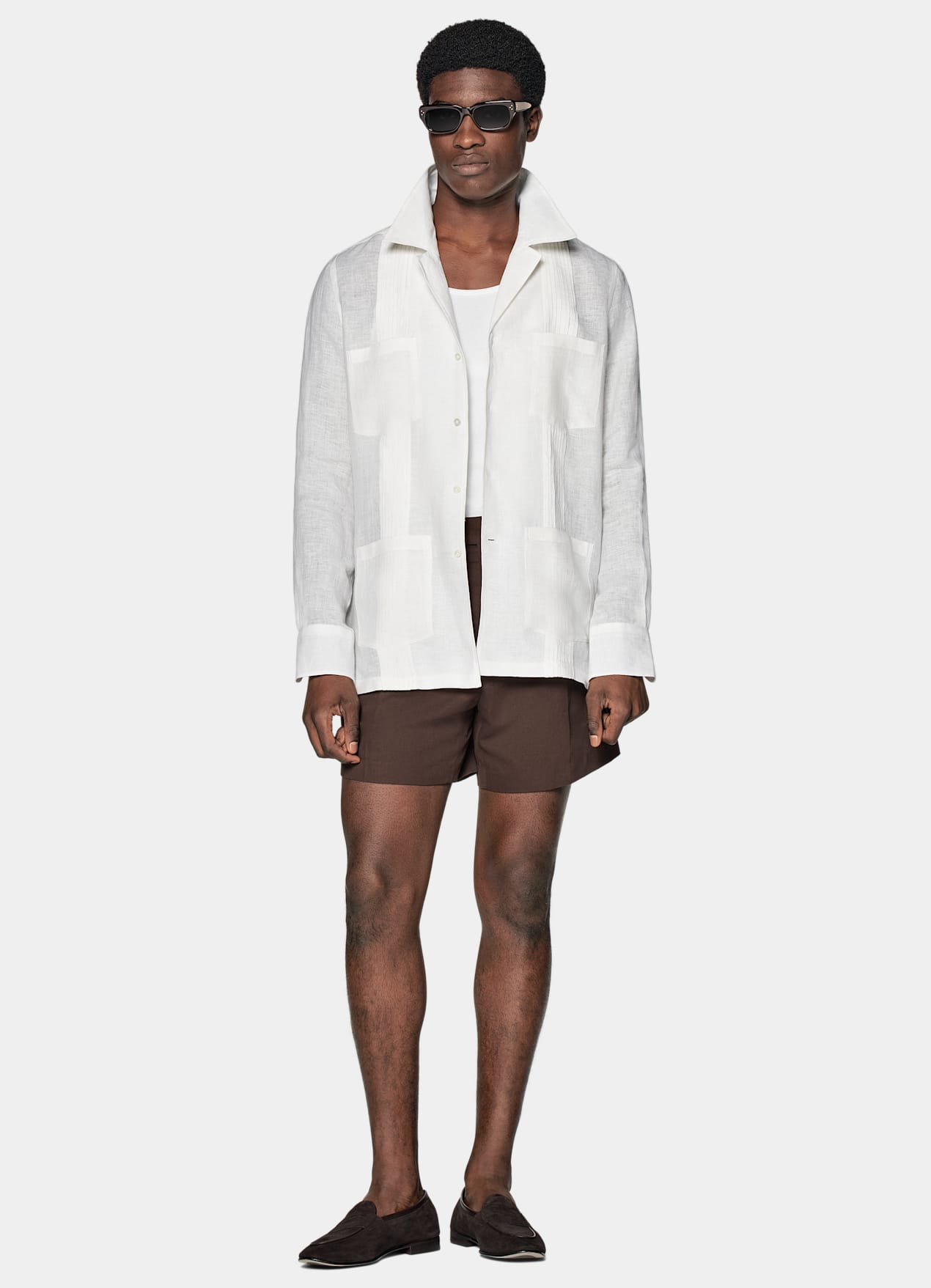 Chemise plissée ajustée poche plaquée blanche