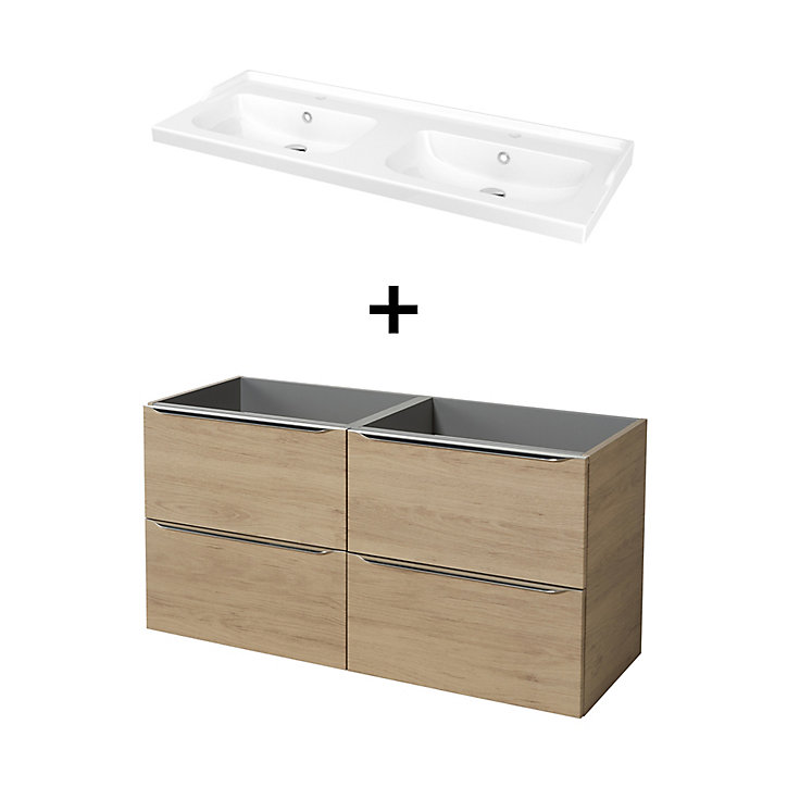 Meuble sous vasque à suspendre GoodHome Imandra bois chêne 120 cm + plan vasque Lana