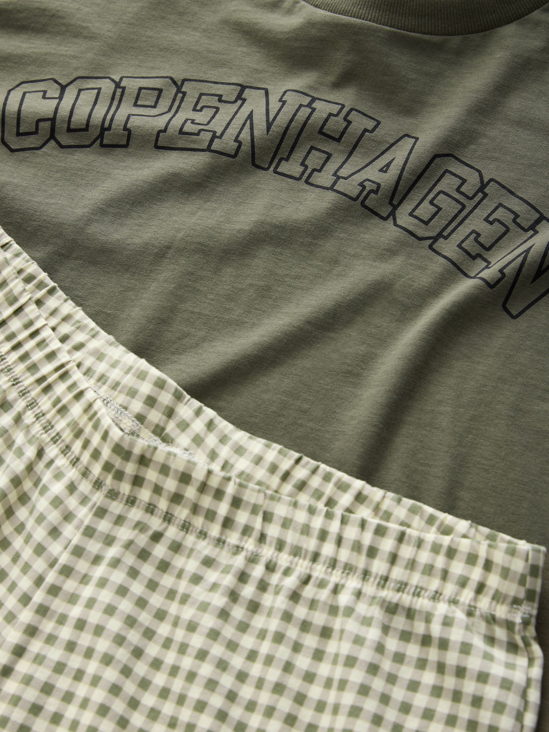 Saliegroen gingham - Katoenen pyjama met korte mouw