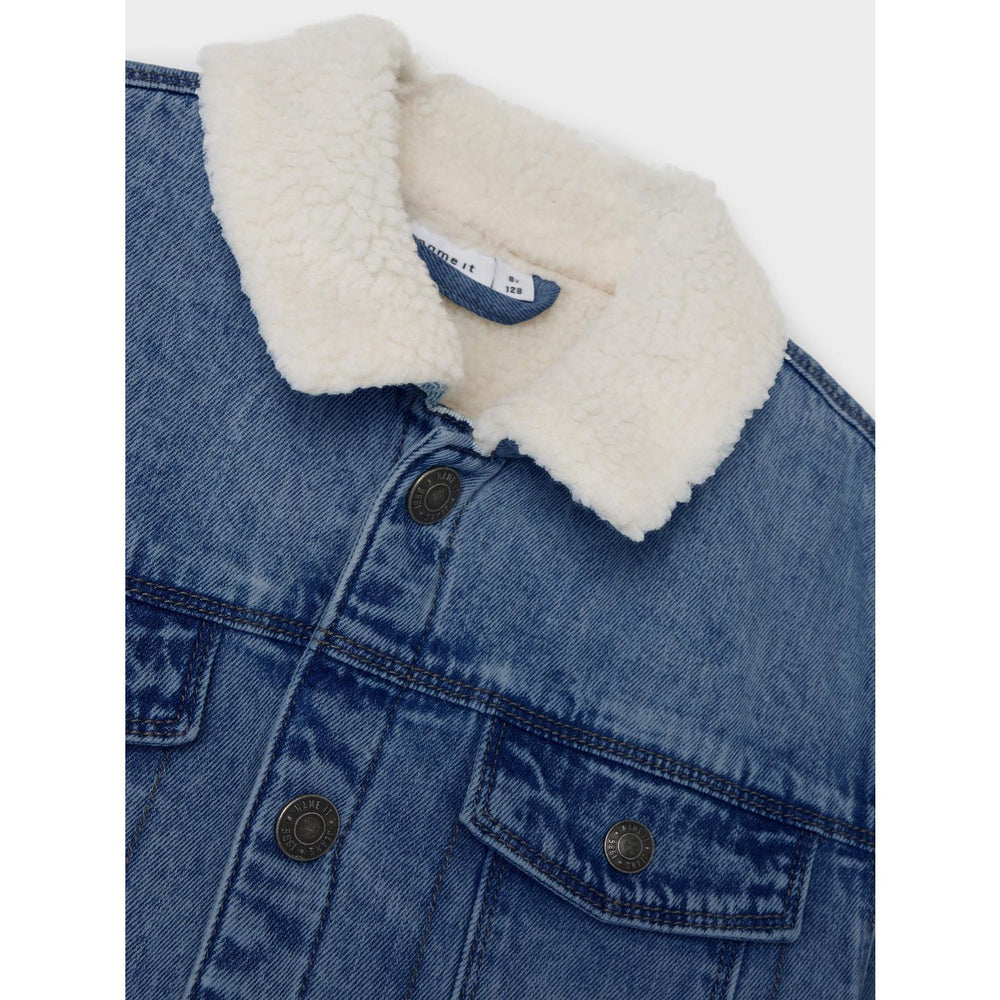 Køb Name It Medium Blue Denim Jack Teddy Denim Jakke