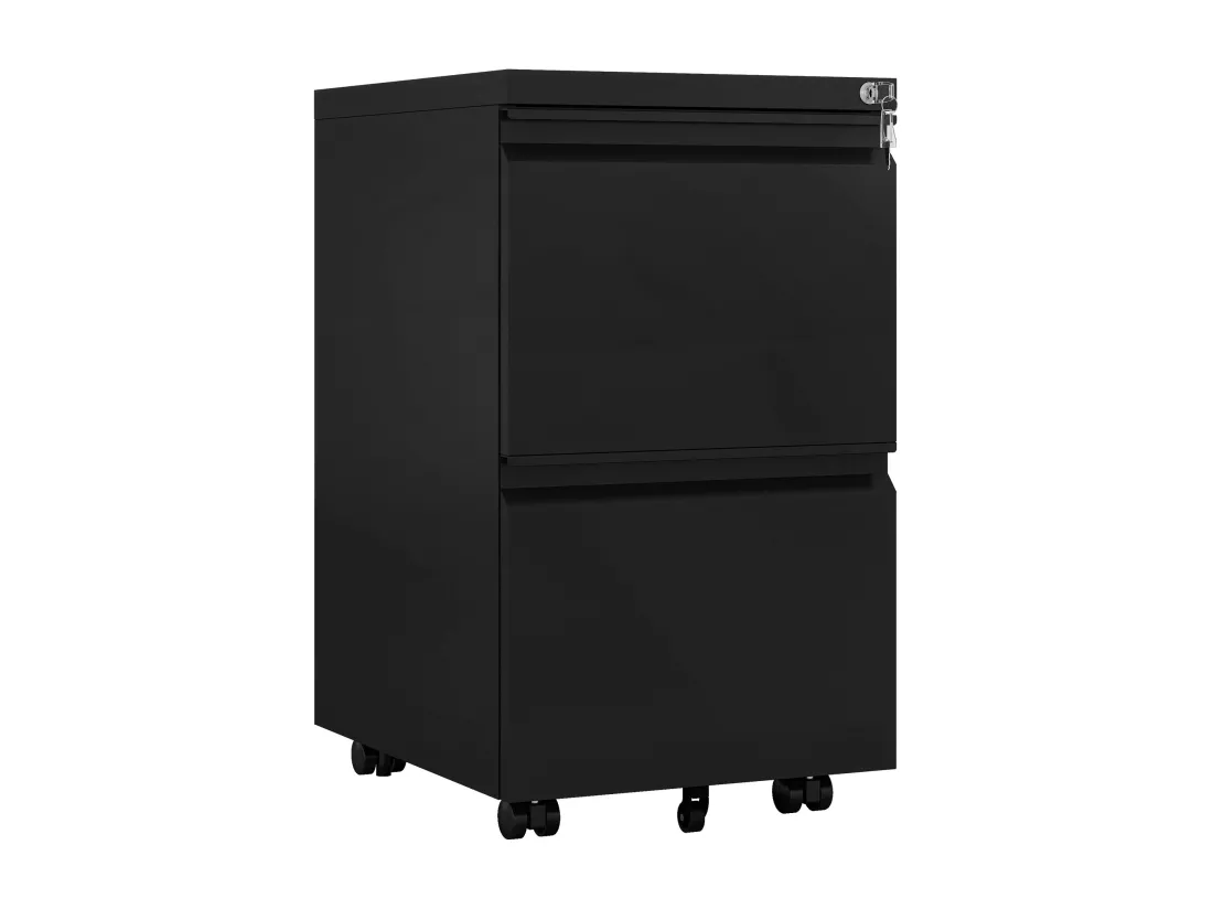 2 Tiroirs Caisson de Bureau - Métal Caisson - Meuble de Bureau avec roulettes pour Dossiers Suspendus - Noir - 51 x 39 x 71cm