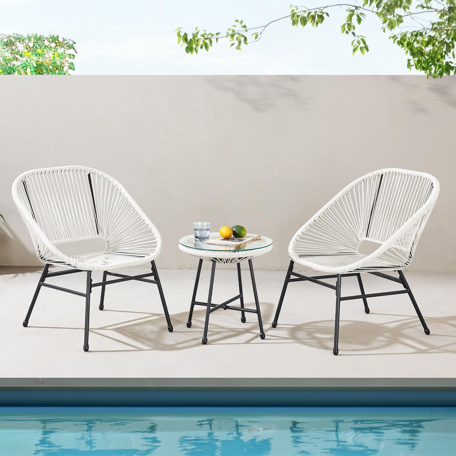 SVITA Tulum Balkon-Möbel 3-TLG. Garten-Möbel Set Balkonstühle mit Tisch Weiß