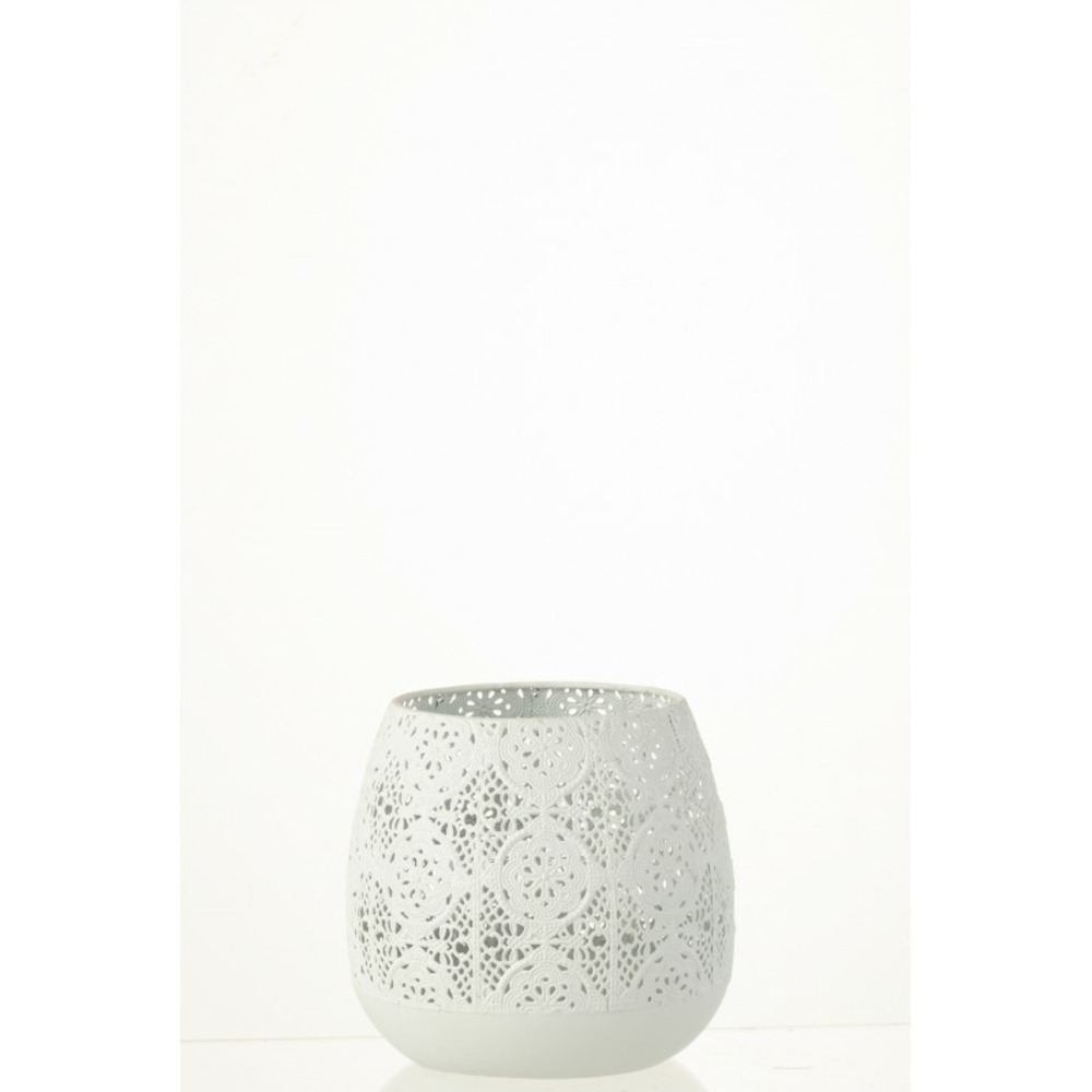 Photophore rond orientale en métal blanc 18x18x17 cm