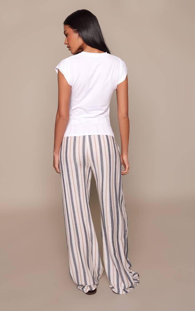 Multi. Pantalon Droit Taille Haute En Lin À Rayures Multicolores Pour Grandes Tailles
