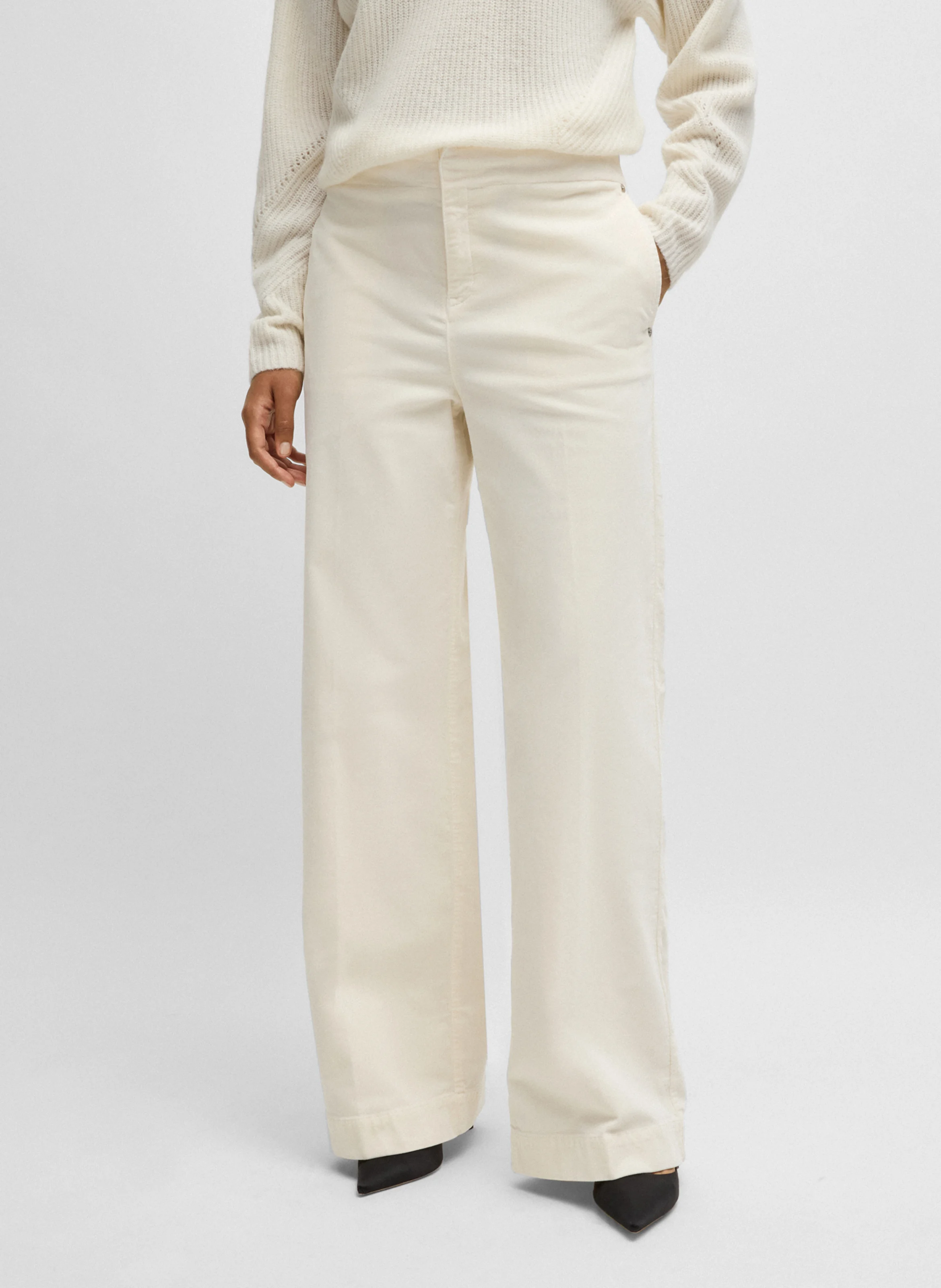 Pantalon droit en coton mélangé | Beige