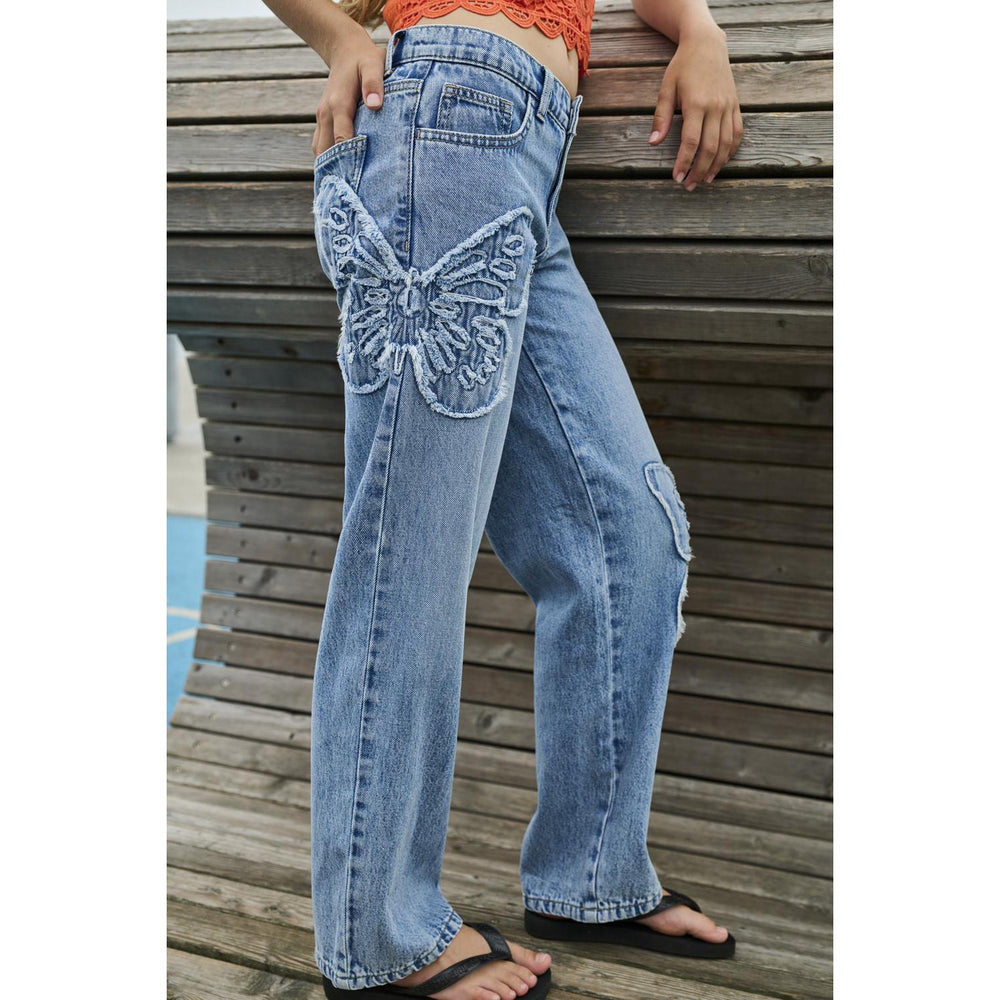 Køb kids ONLY Light Blue Denim Butterflies Jenna Butterfly Wide Jeans Denim