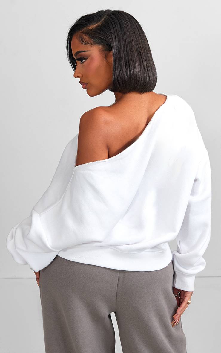 Blanc Sweat Shape À Bords Bruts Et Épaule Tombante