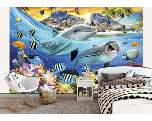 Vliesbehang 12850V4 Animal Selfies Dolphins 2-delige set 254 x 184 cm