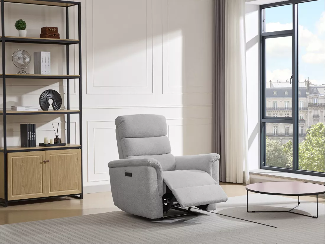 Fauteuil relax électrique en tissu gris clair CARTASIA