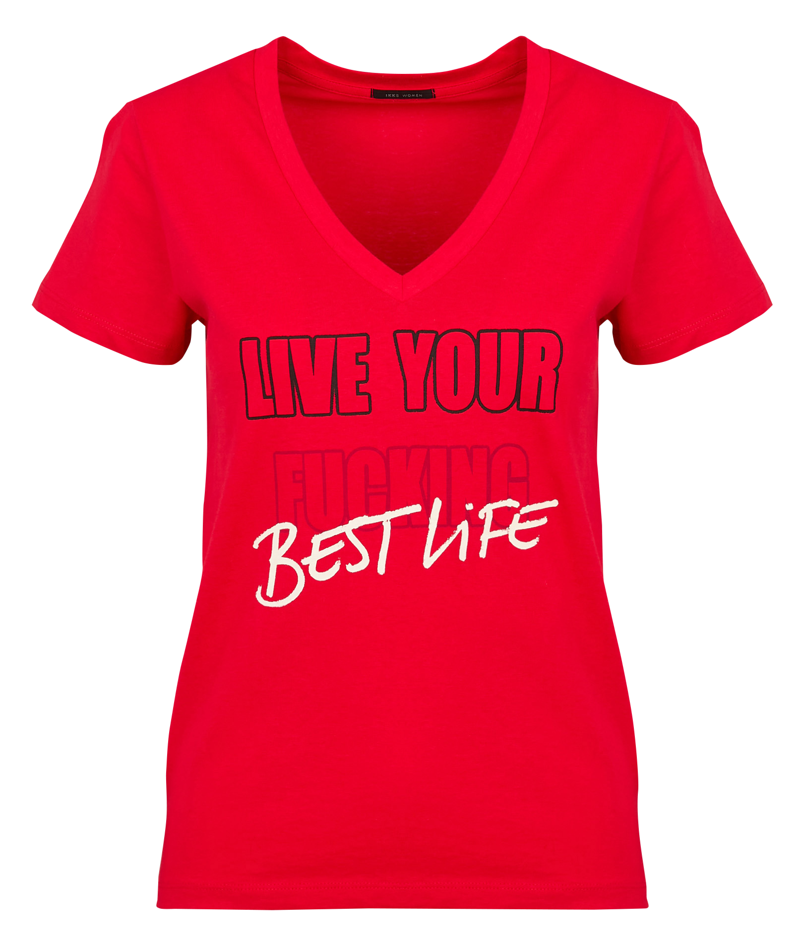 Tee-shirt droit col V en coton | Rouge