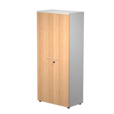 Bibliothèque haute Trend - L80xP44xH180 cm - 2 portes en mélaminé avec serrure - imitation hêtre