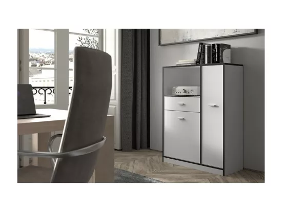 Armoire de cuisine TRUDI – Blanc et gris – Rangement fonctionnel et design – 90 cm