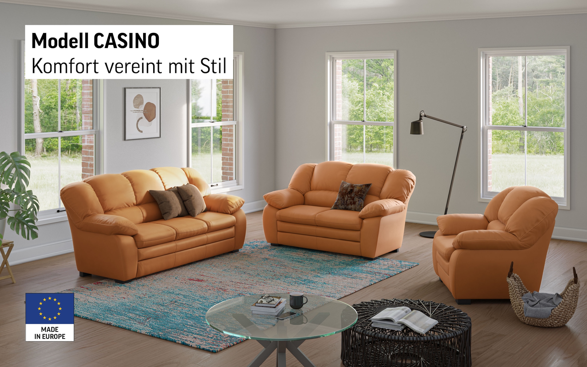 COTTA Polstergarnitur »Casino« Set, 3 Stk. tlg. Sessel, 2-Sitzer, 2,5-Sitzer, hohe Rückenlehne