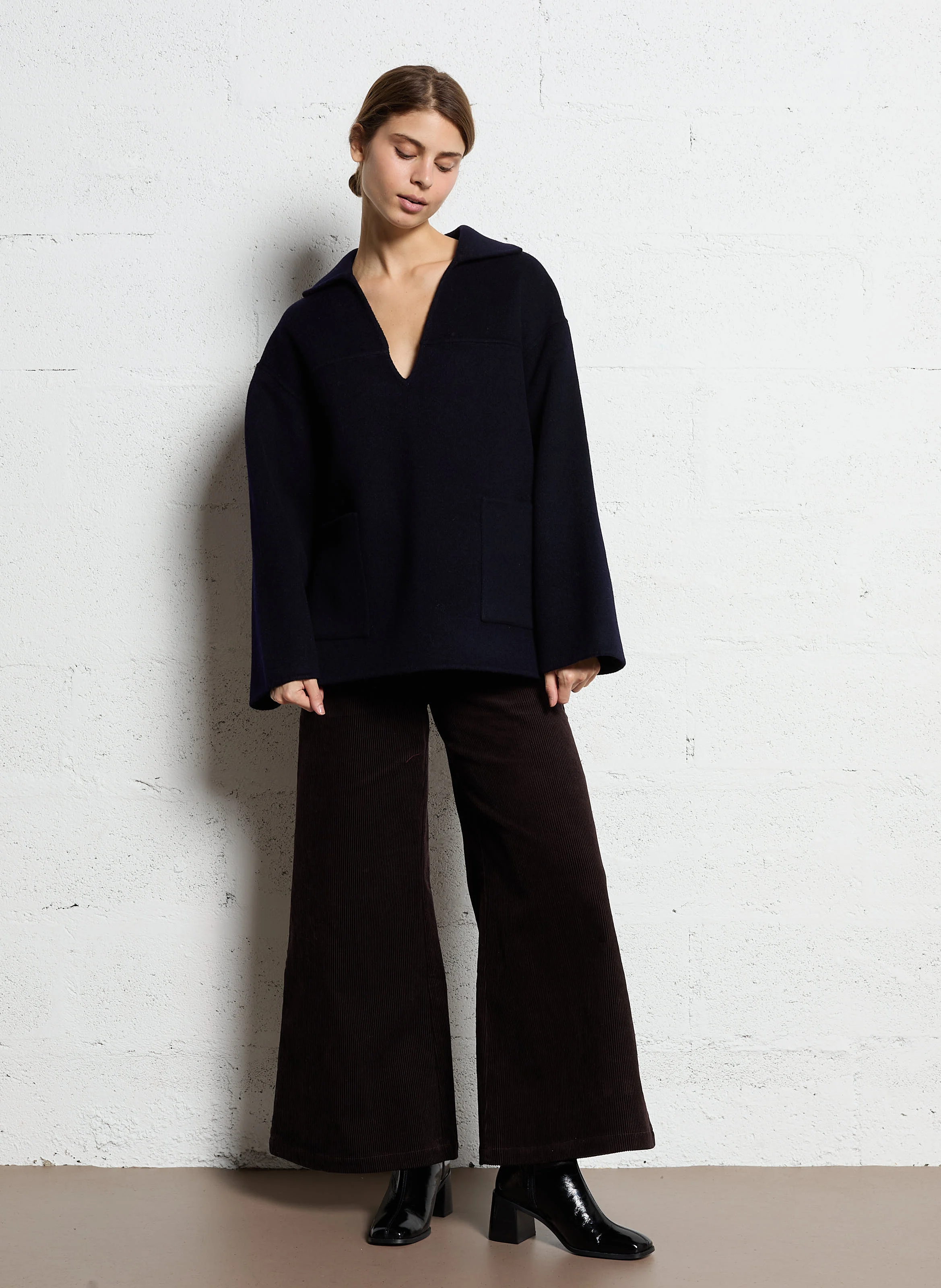 RANSTIN - Pantalon large en velours côtelé | Marron