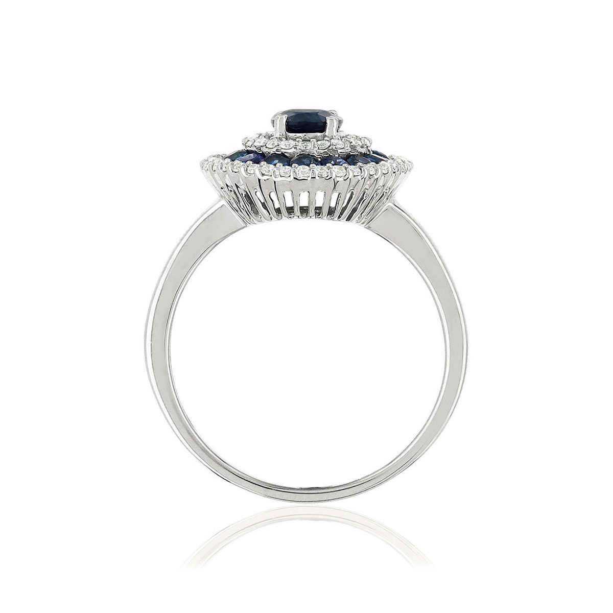 Bague or 750 blanc ovale saphirs diamants