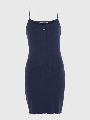 Vestido curto canelado com detalhes em ponto ajour