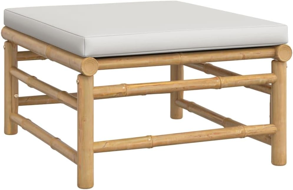 vidaXL Garten Lounge Set 4-TLG., Gartenmöbel Set mit Hellgrauen Kissen, Sitzgruppe für Garten Terrasse, Modular Sofa Garnitur Loungemöbel, Bambus