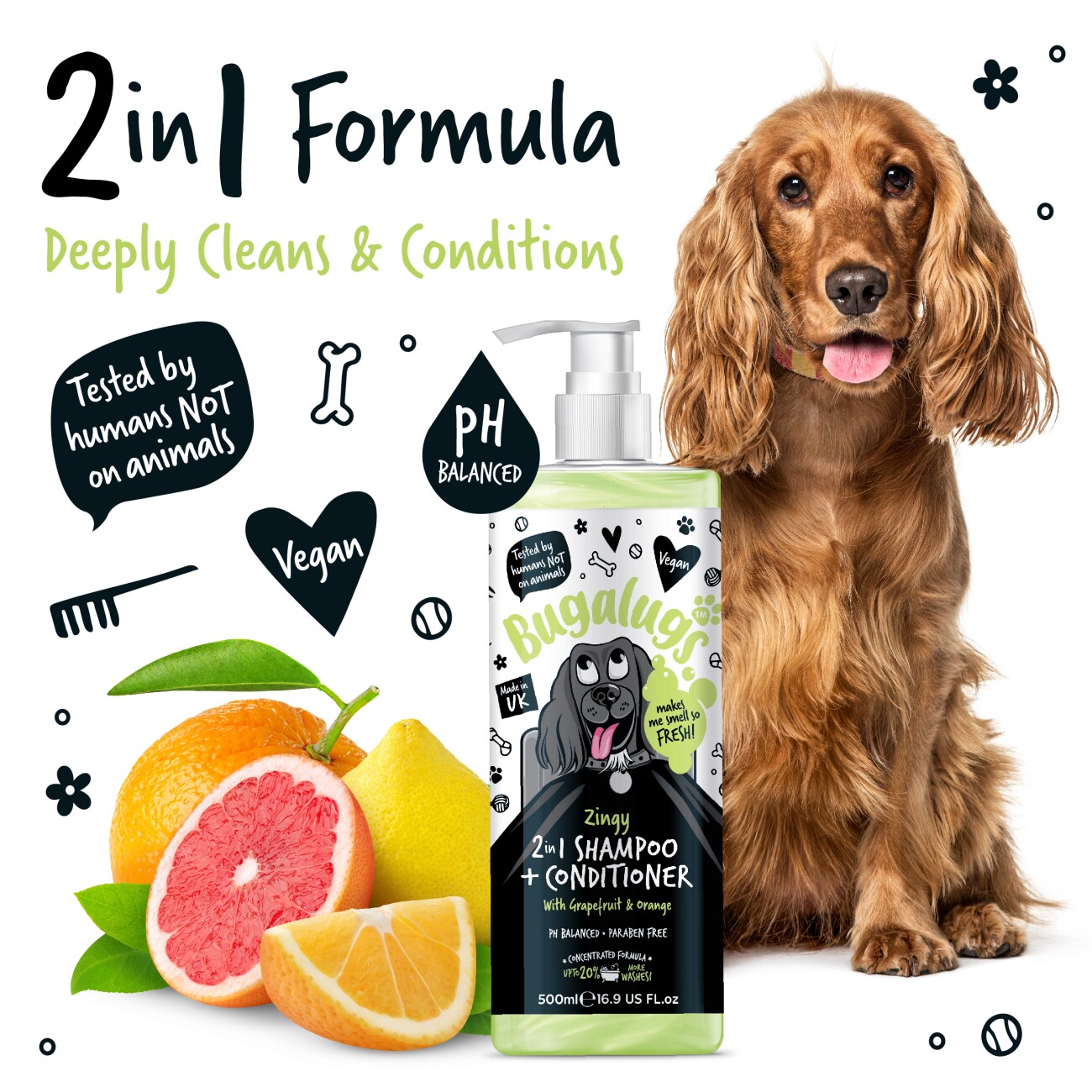 Bugalugs Zingy 2-in-1 – Hundeshampoo & Conditioner mit Grapefruit- und Orangenaroma