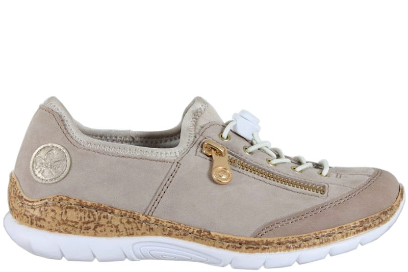 RIEKER TRAVESKO I BEIGE TEKSTIL OG PU