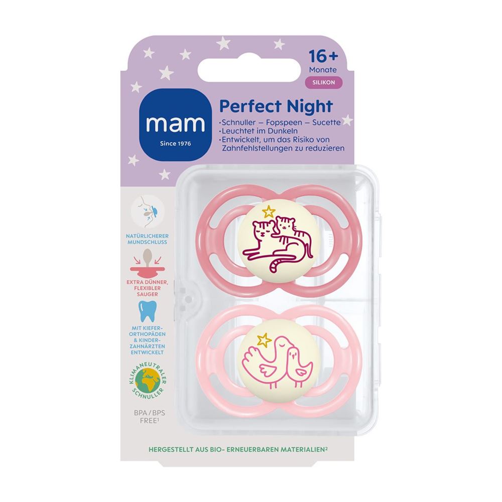 MAM Perfect Night Nuggi<br>2 Stück, Silikon 16-36 Monate Girl